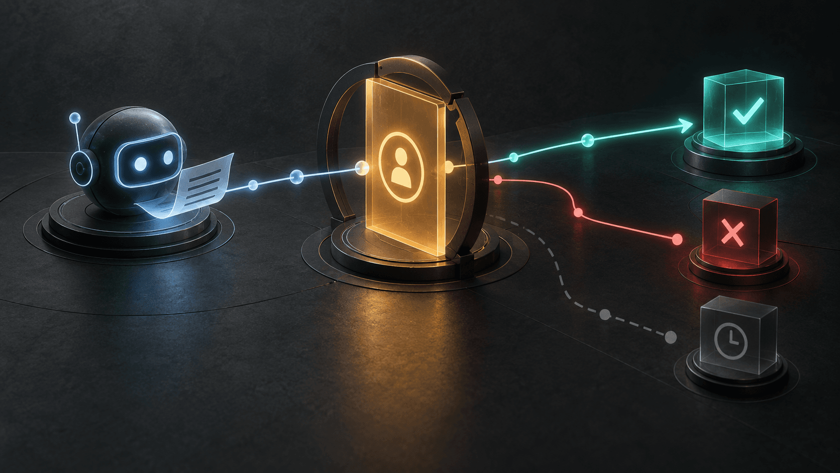 Agent proposal waits at an approval gate before a verified action