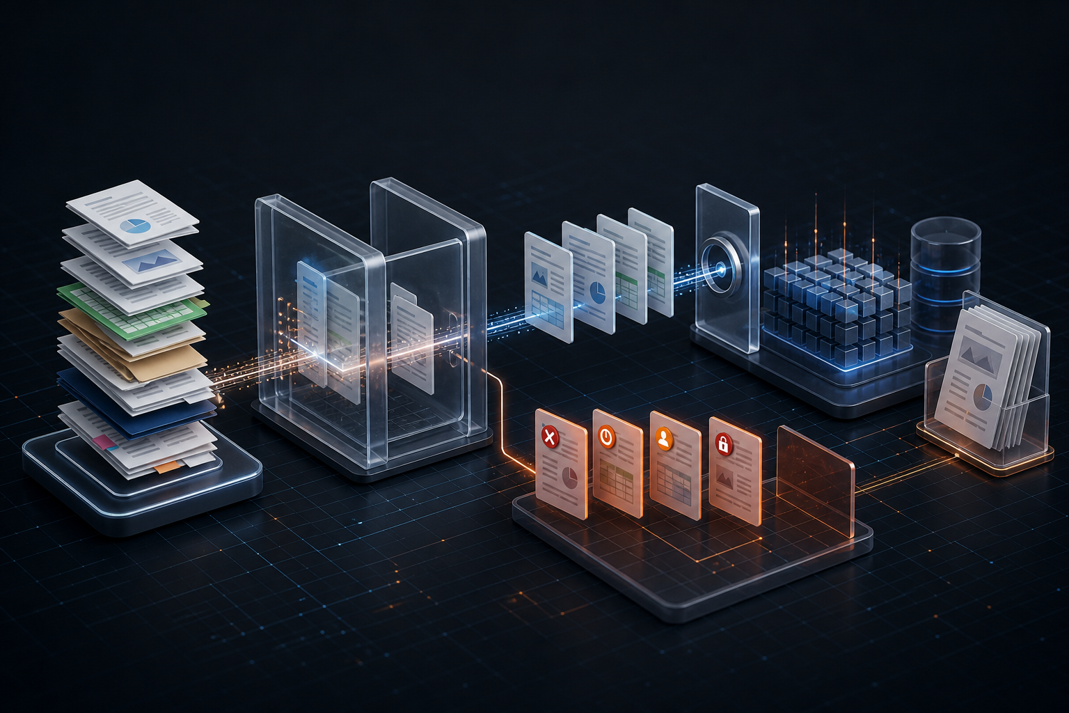 A technical pipeline separates ungoverned and restricted documents from approved versioned sources before retrieval