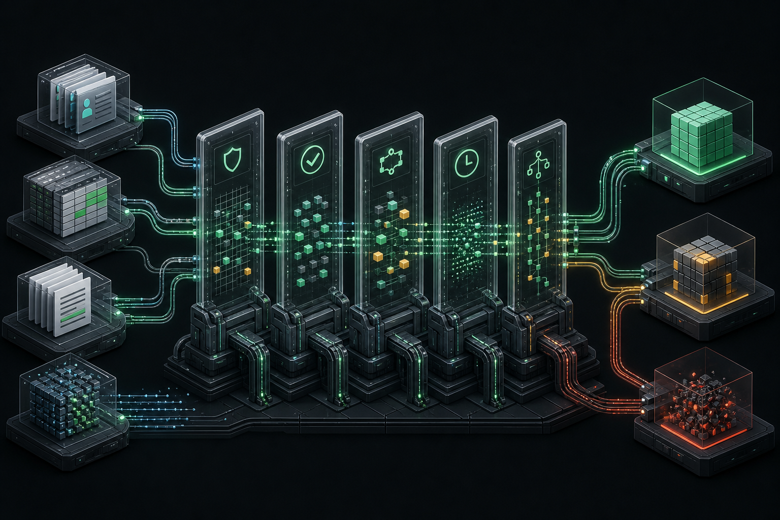 Записи, документы и event streams проходят пять технических audit gates и распределяются по ready, repair и stop routes