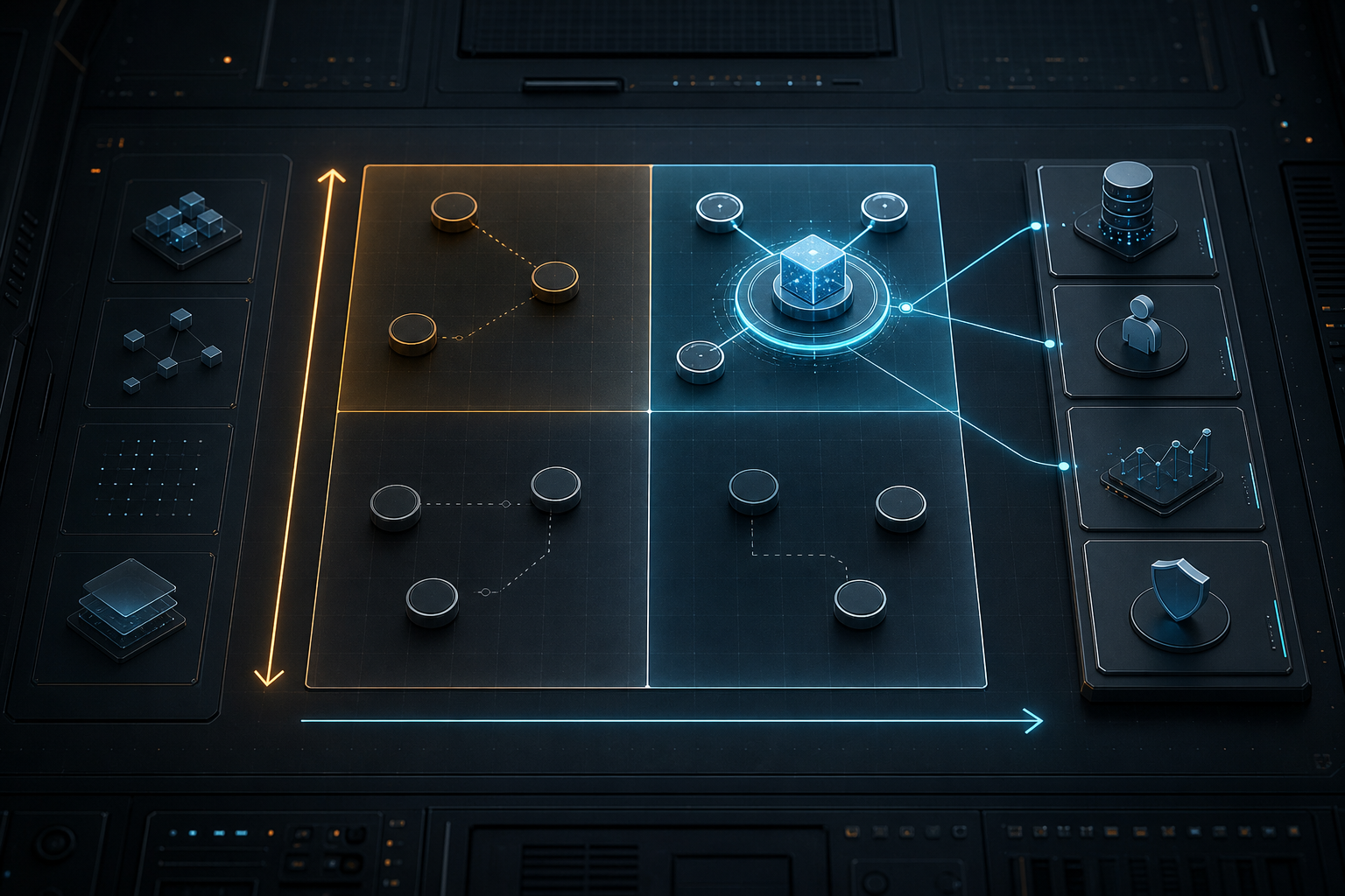 Technical value-risk matrix selects a bounded AI pilot connected to data, ownership, evaluation and rollback controls