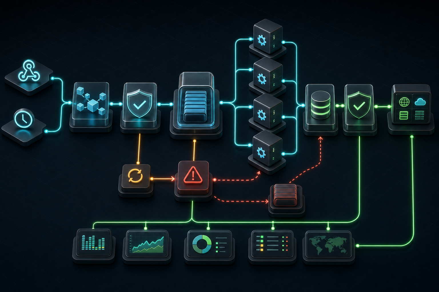 Сопровождаемая автоматизация проводит webhook и scheduled events через normalization, validation, durable queue, workers, safe writes, error recovery и observability