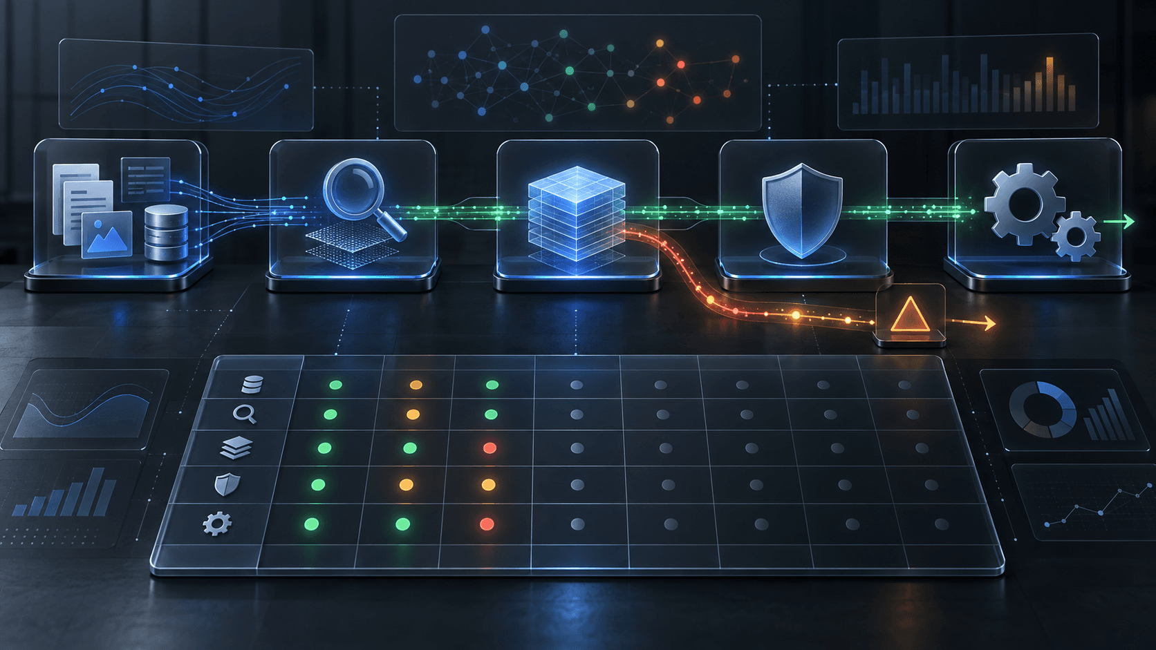 Абстрактная audit matrix RAG связывает источники, retrieval, answer, safety и operations через проверяемые маршруты